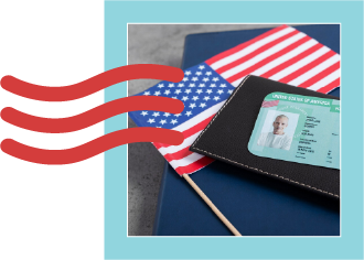 ícone com bandeira dos Estados Unidos e carteira com visto americano